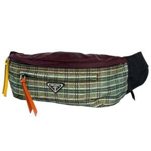 Prada logo plate body bag, waist nylon, green, multicolor, women's